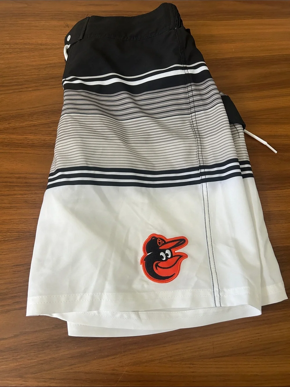 Men's Baltimore Orioles Black & White Striped Swim Trunks